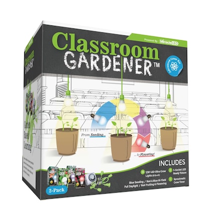 Miracle Led Classroom Gardener 3-Socket Corded Advanced LED Grow Kit w/ Timer Controls, 2PK 607985